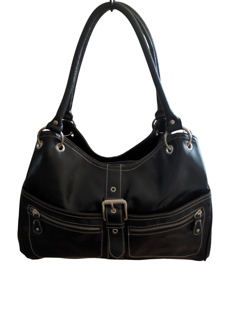 Black Shoulder Bag with Front Zipper Pockets